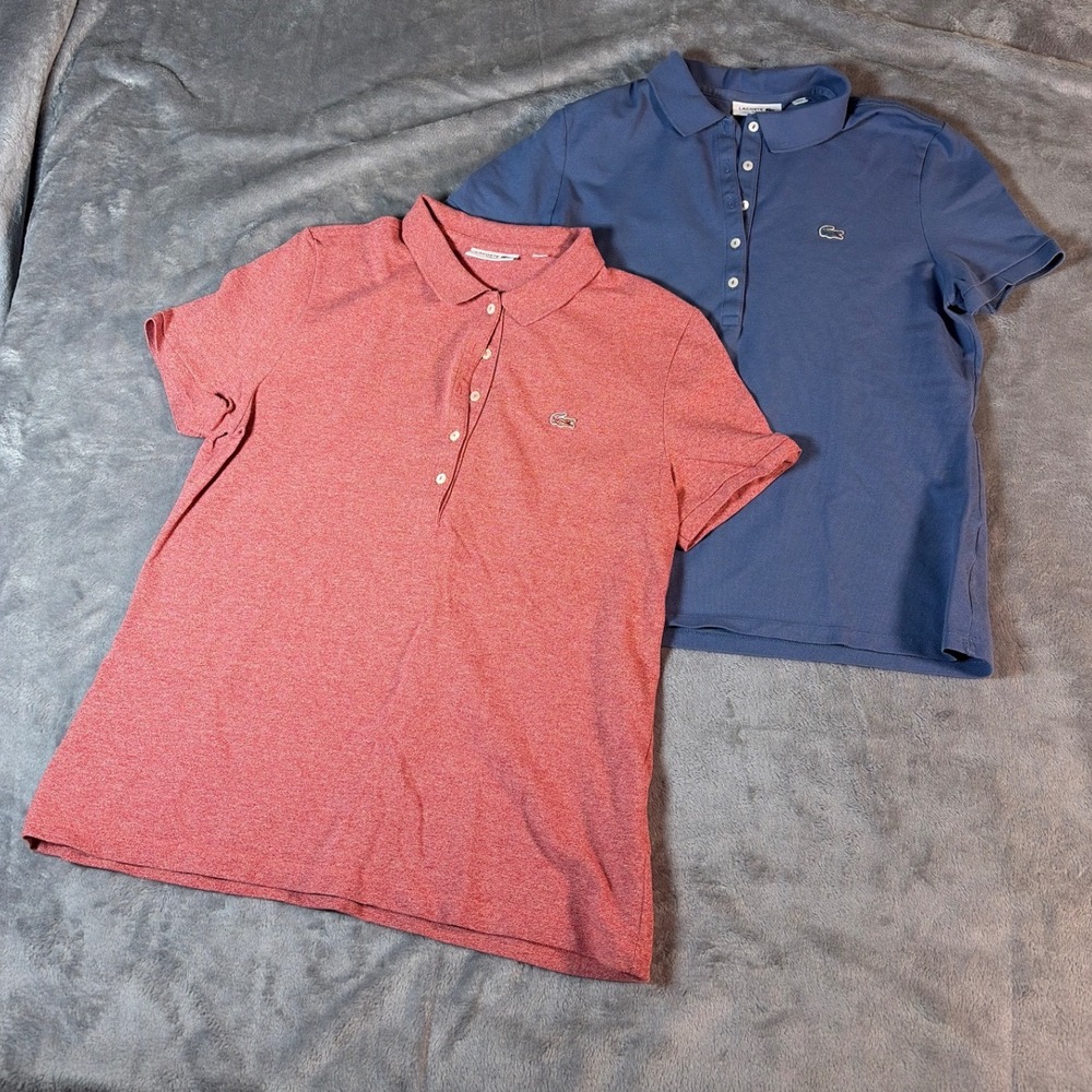 Lacoste Slim Fit Polo Shirt Bundle Lot of 2 Blue Red Marl PF7845 Womens 44 XL